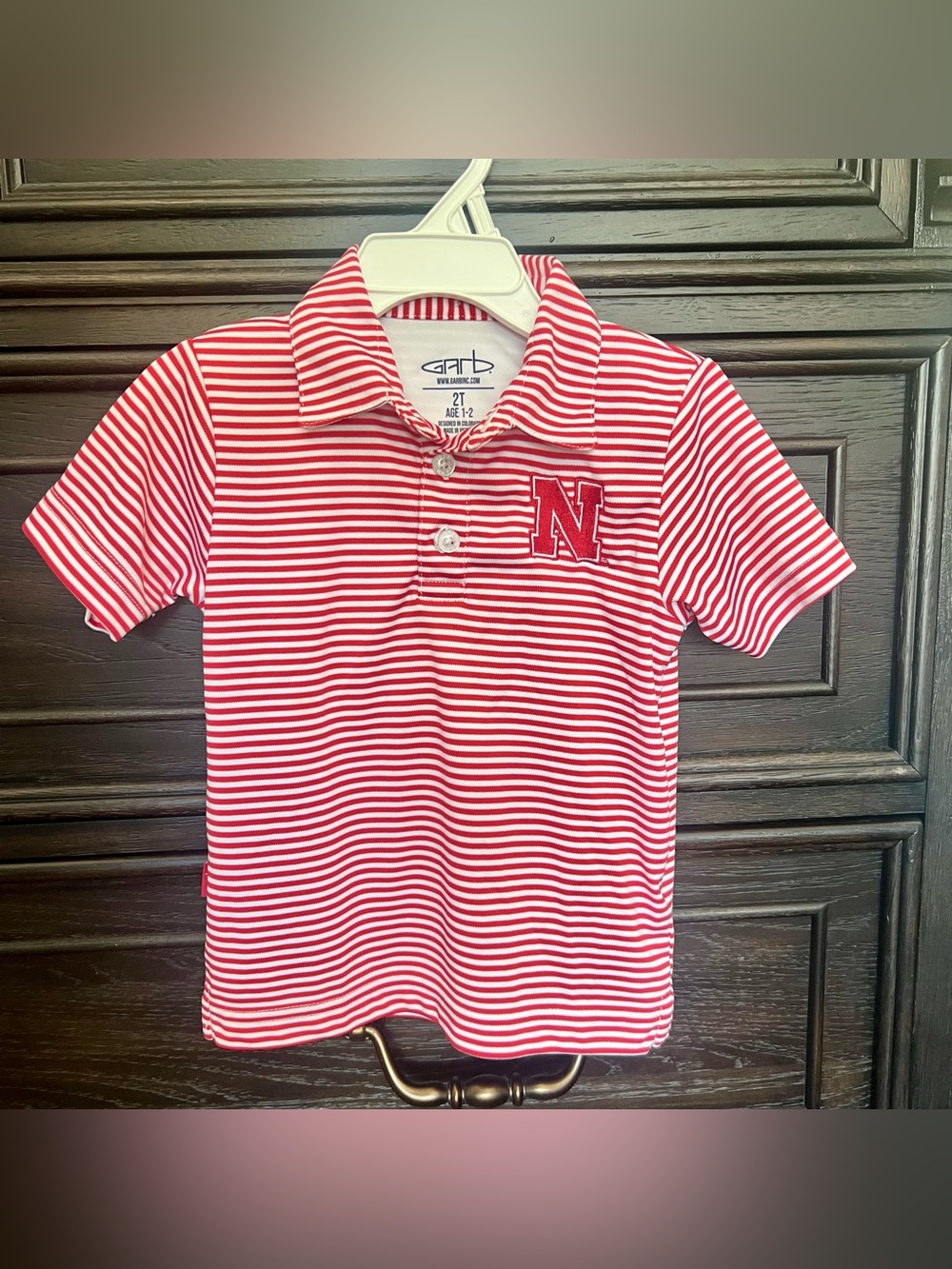 Nebraska Cornhuskers Red & White Striped Polo with N Patch - Kids/Toddler